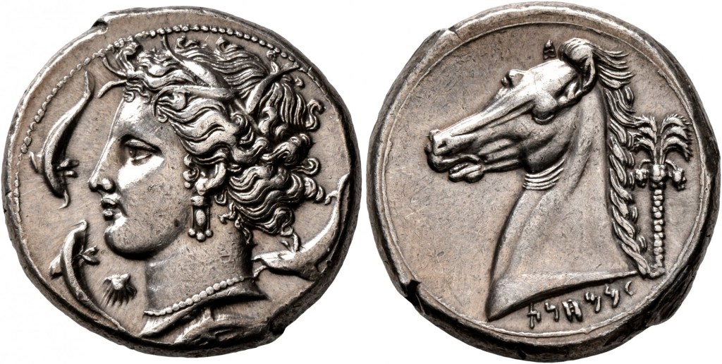 Siculo-Punic AR Tetradrachm, c. 320-300 BC, People of the Camp mint, 17.00g.  Jenkins-161.  Numismatik Leu Auction 4, Lot 178 (2019).   Realized 8500 CHF on 4000 CHF Estimate.