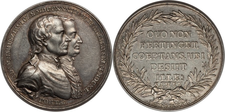 AR Medal by Jan Filip Holzhaeusser. 
POLAND. 1771, Featuring Adam Naruszewicz and Maciej Sarbiewski.