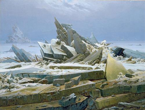 Caspar David Friedrich, The Sea of Ice, also called The Wreck of Hope 
Oil on canvas paint, 96.7 cm × 126.9 cm (1823–1824).